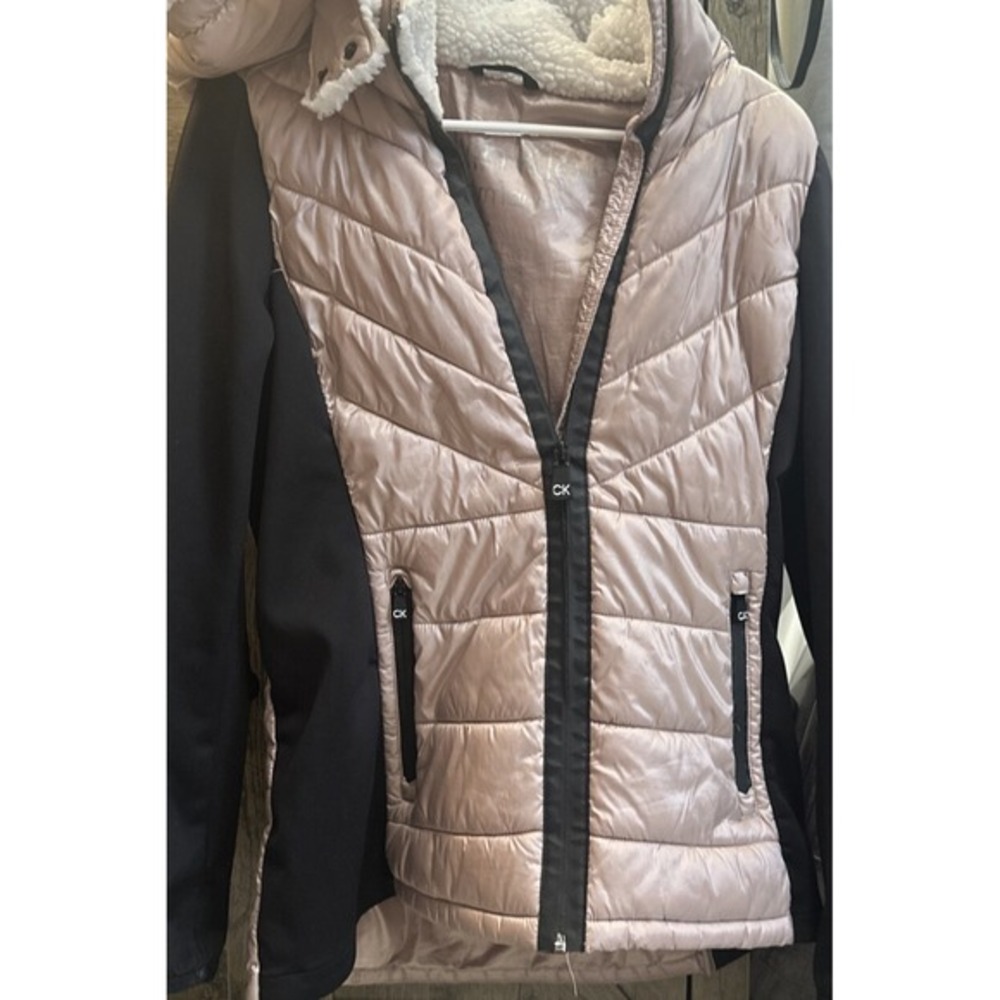 CALVIN KLEIN Performance PINK QUILTED Sherpa Hooded PUFFER JACKET Womens Medium - Picture 1 of 7